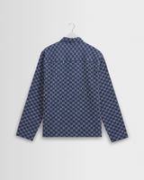 Breton - Indigo And Ecru Geometric Grid Stitch Overshirt