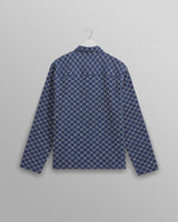 wax london men's Breton - Indigo And Ecru Geometric Grid Stitch Overshirt