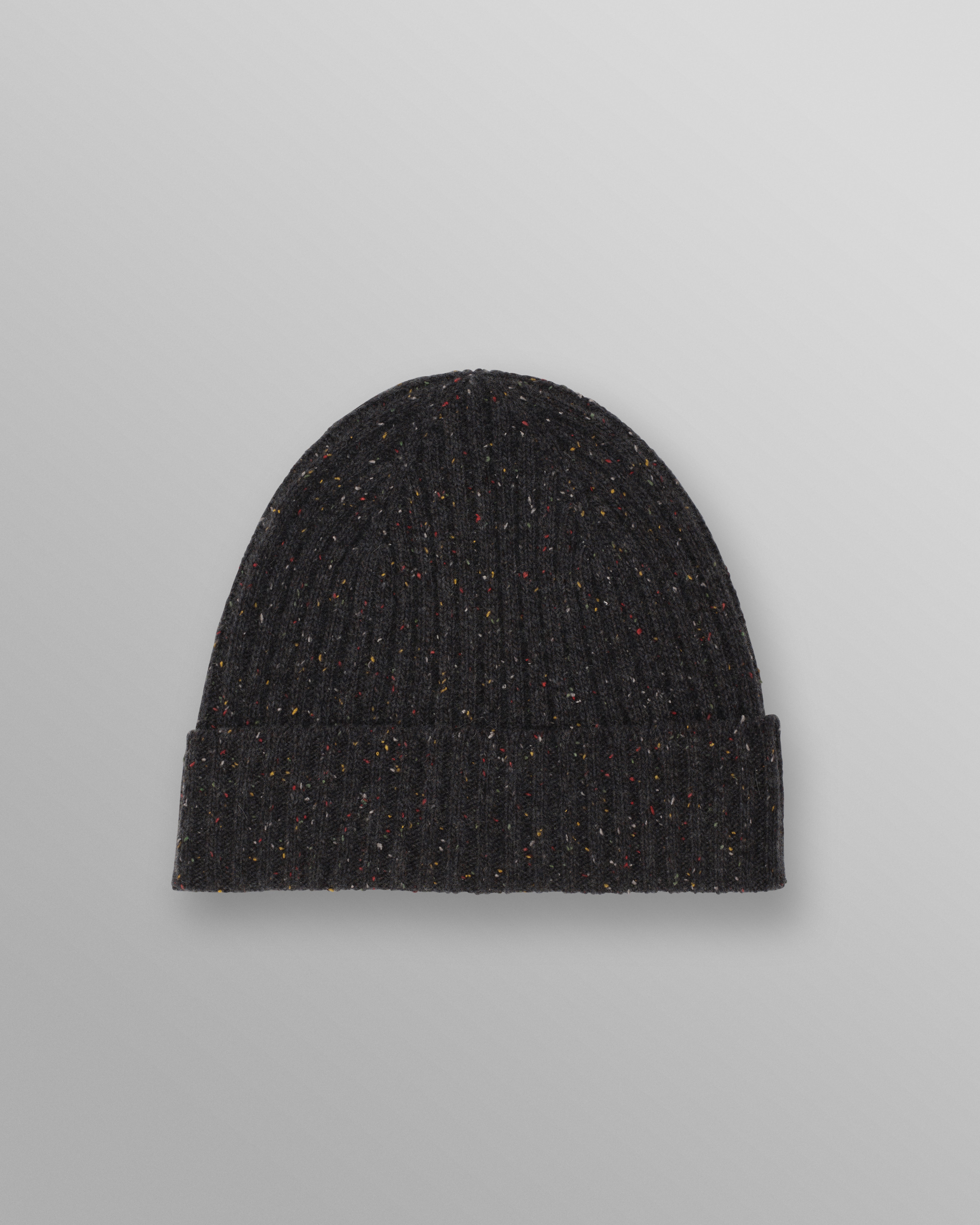 Men's Charcoal Donegal Rib Wool Beanie Wax London