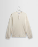 wax london men's Caleb - Ecru Waffle Cotton Henley Long-Sleeve T-Shirt