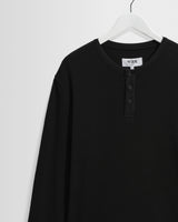 wax london men's Caleb - Washed Black Waffle Cotton Henley Long-Sleeve T-Shirt