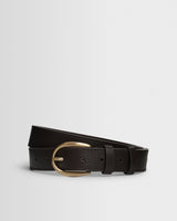 wax london men's Calsen - Dark Brown Western Embroidered Leather Belt