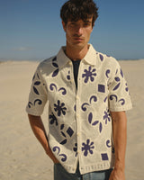 Porto - Ecru And Navy Doodle Crochet Knitted Shirt