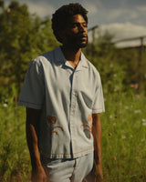 Keats - Light Blue And Rust Embroidered Short-Sleeve Shirt