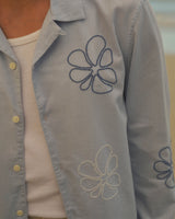 Corey - Blue Cross Stitch Doodle Cotton-Linen Shirt