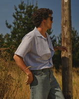 Didcot - Blue And Ecru Seersucker Stripe Short-Sleeve Shirt