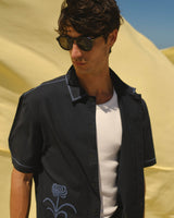 Keats - Navy And Blue Embroidered Short-Sleeve Shirt