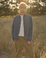 Breton - Indigo And Ecru Geometric Grid Stitch Overshirt
