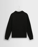 wax london men's Carter - Black Open Collar Fluffy Wool Knit Polo