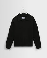 wax london men's Carter - Black Open Collar Fluffy Wool Knit Polo