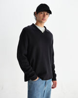 wax london men's Carter - Black Open Collar Milano Knit Polo