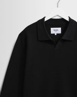 wax london men's Carter - Black Open Collar Milano Knit Polo