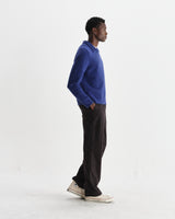 wax london men's Carter - Blue Open Collar Fluffy Wool Knit Polo