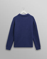 wax london men's Carter - Blue Open Collar Fluffy Wool Knit Polo
