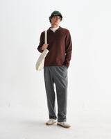 wax london men's Carter - Brown Open Collar Milano Knit Polo