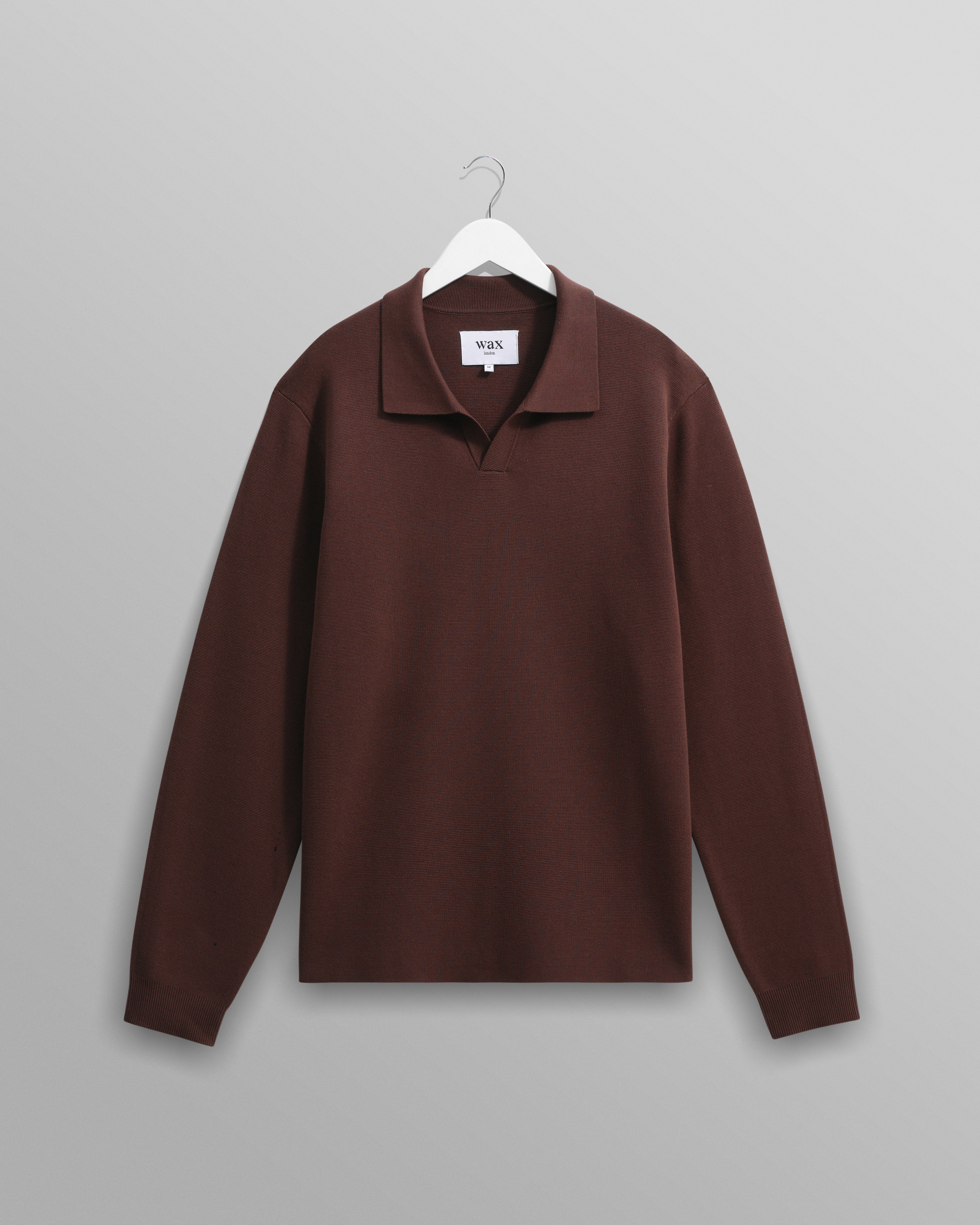 wax london men's Carter - Brown Open Collar Milano Knit Polo