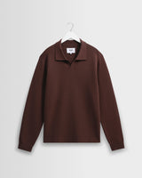 wax london men's Carter - Brown Open Collar Milano Knit Polo