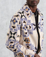 wax london men's Cartha - Ecru Geometric Corduroy Jacket