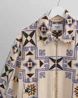 wax london men's Cartha - Ecru Geometric Corduroy Jacket