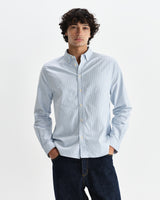 wax london men's Caspian - White And Blue Stripe Cotton Oxford Shirt