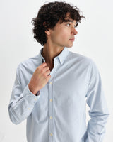 wax london men's Caspian - White And Blue Stripe Cotton Oxford Shirt