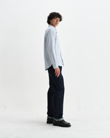 wax london men's Caspian - White And Blue Stripe Cotton Oxford Shirt