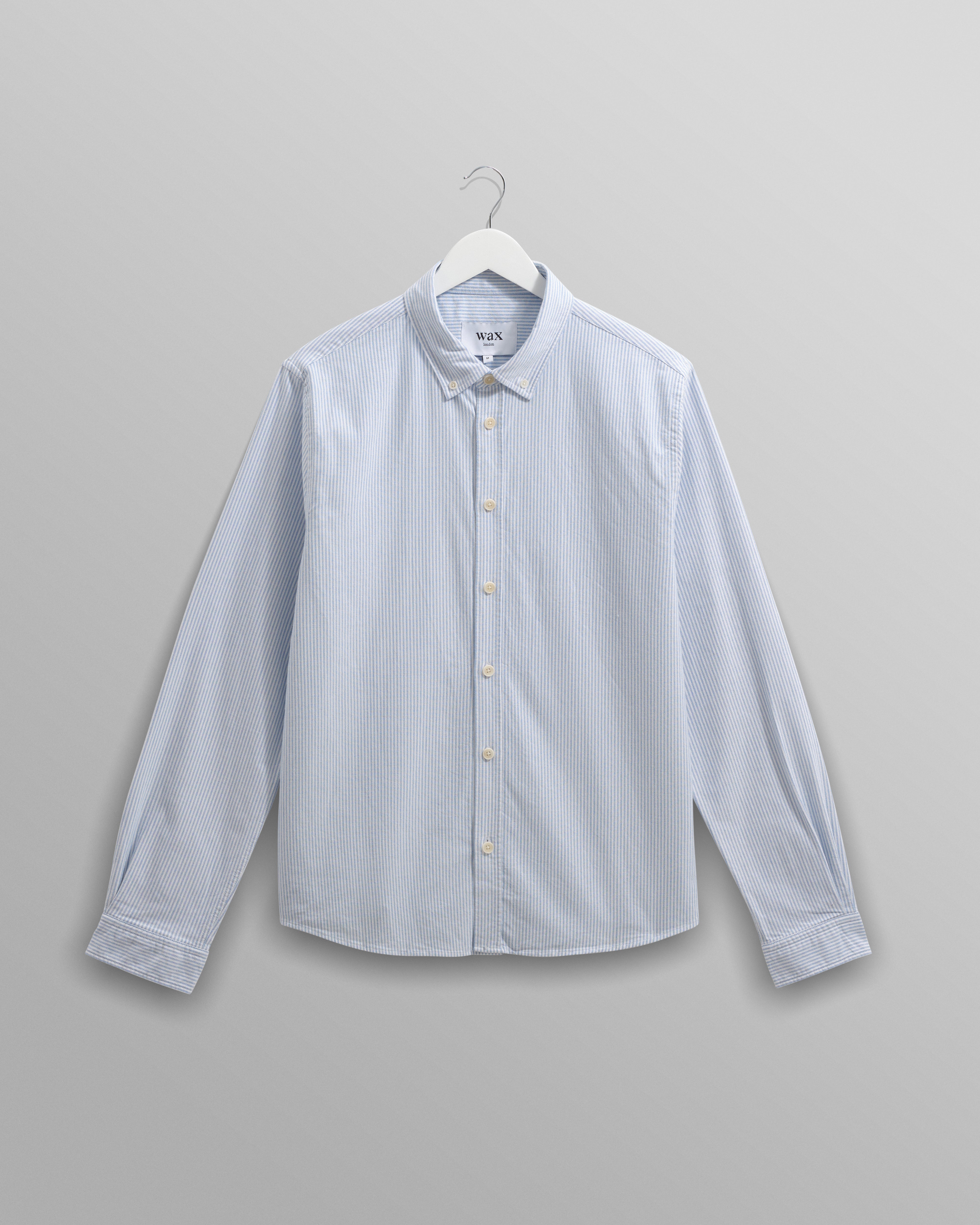 wax london men's Caspian - White And Blue Stripe Cotton Oxford Shirt