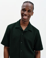 Clayland - Bottle Green Textured Waffle Short-Sleeve Shirt