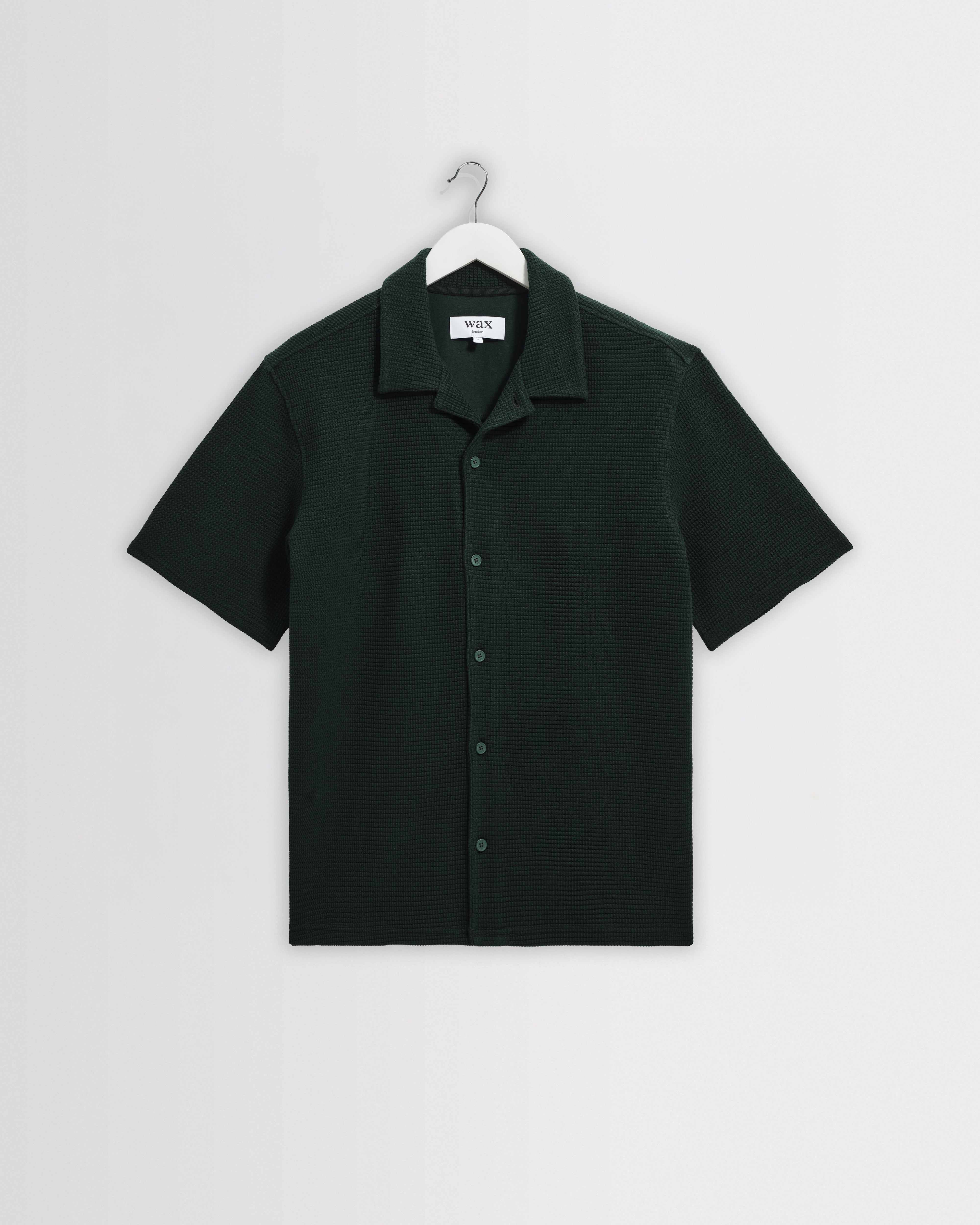 Men's Bottle Green Textured Waffle Short-Sleeve Shirt | Wax London