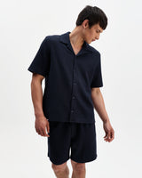 Clayland - Navy Textured Waffle Short-Sleeve Shirt