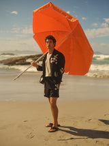 wax london men's Corey - Black And Beige Abstract Applique Cotton-Linen Shirt