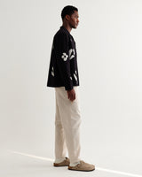 wax london men's Corey - Black And Beige Abstract Applique Cotton-Linen Shirt