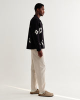 wax london men's Corey - Black And Beige Abstract Applique Cotton-Linen Shirt