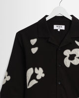 wax london men's Corey - Black And Beige Abstract Applique Cotton-Linen Shirt
