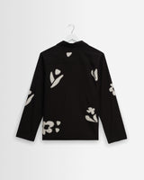 wax london men's Corey - Black And Beige Abstract Applique Cotton-Linen Shirt