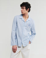 wax london men's Corey - Blue Cross Stitch Doodle Cotton-Linen Shirt