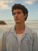 wax london men's Corey - Blue Cross Stitch Doodle Cotton-Linen Shirt