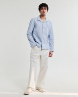 wax london men's Corey - Blue Cross Stitch Doodle Cotton-Linen Shirt