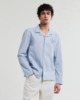 Corey - Blue Cross Stitch Doodle Cotton-Linen Shirt