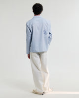 wax london men's Corey - Blue Cross Stitch Doodle Cotton-Linen Shirt