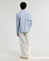 wax london men's Corey - Blue Cross Stitch Doodle Cotton-Linen Shirt