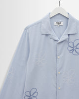 wax london men's Corey - Blue Cross Stitch Doodle Cotton-Linen Shirt