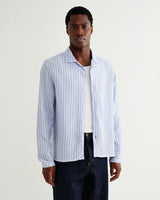 wax london men's Corey - Bright Blue Cotton Twisted Stripe Shirt