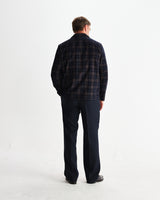 wax london men's Corey - Navy And Multicolour Check Corduroy Shirt