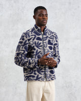 wax london men's Cozi - Ecru And Navy Squiggle Fleece Jacket