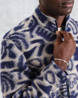 wax london men's Cozi - Ecru And Navy Squiggle Fleece Jacket