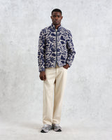 wax london men's Cozi - Ecru And Navy Squiggle Fleece Jacket