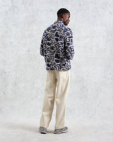 wax london men's Cozi - Ecru And Navy Squiggle Fleece Jacket