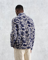 wax london men's Cozi - Ecru And Navy Squiggle Fleece Jacket