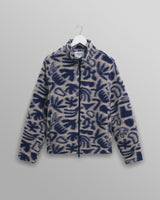 wax london men's Cozi - Ecru And Navy Squiggle Fleece Jacket
